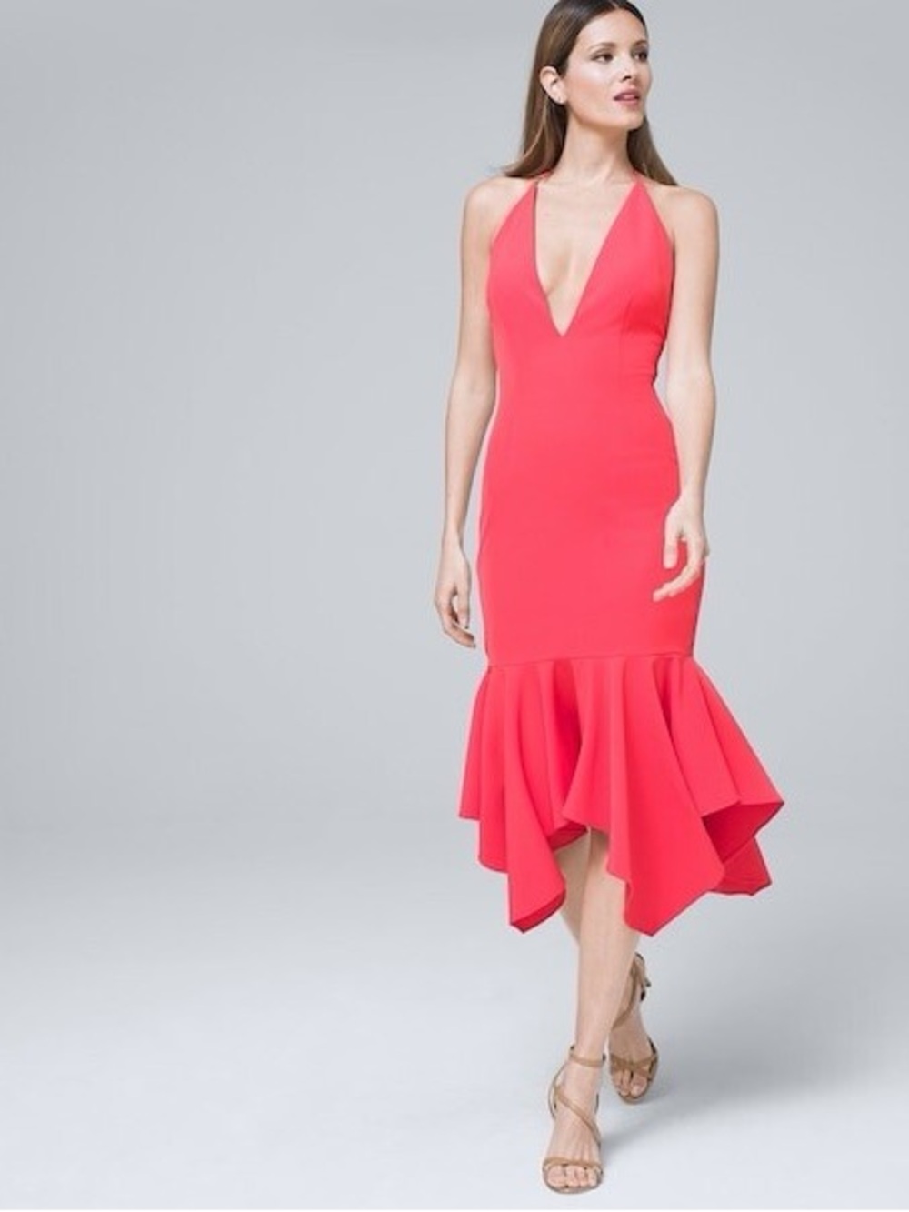 Aidan by Aidan Mattox 6 Red Halter Crepe Midi Formal Cocktail Holiday Dress